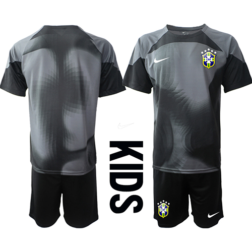Maglie da calcio Brasile Portiere Prima Maglia Bambino Mondiali 2022 Manica Corta (+ Pantaloni corti)